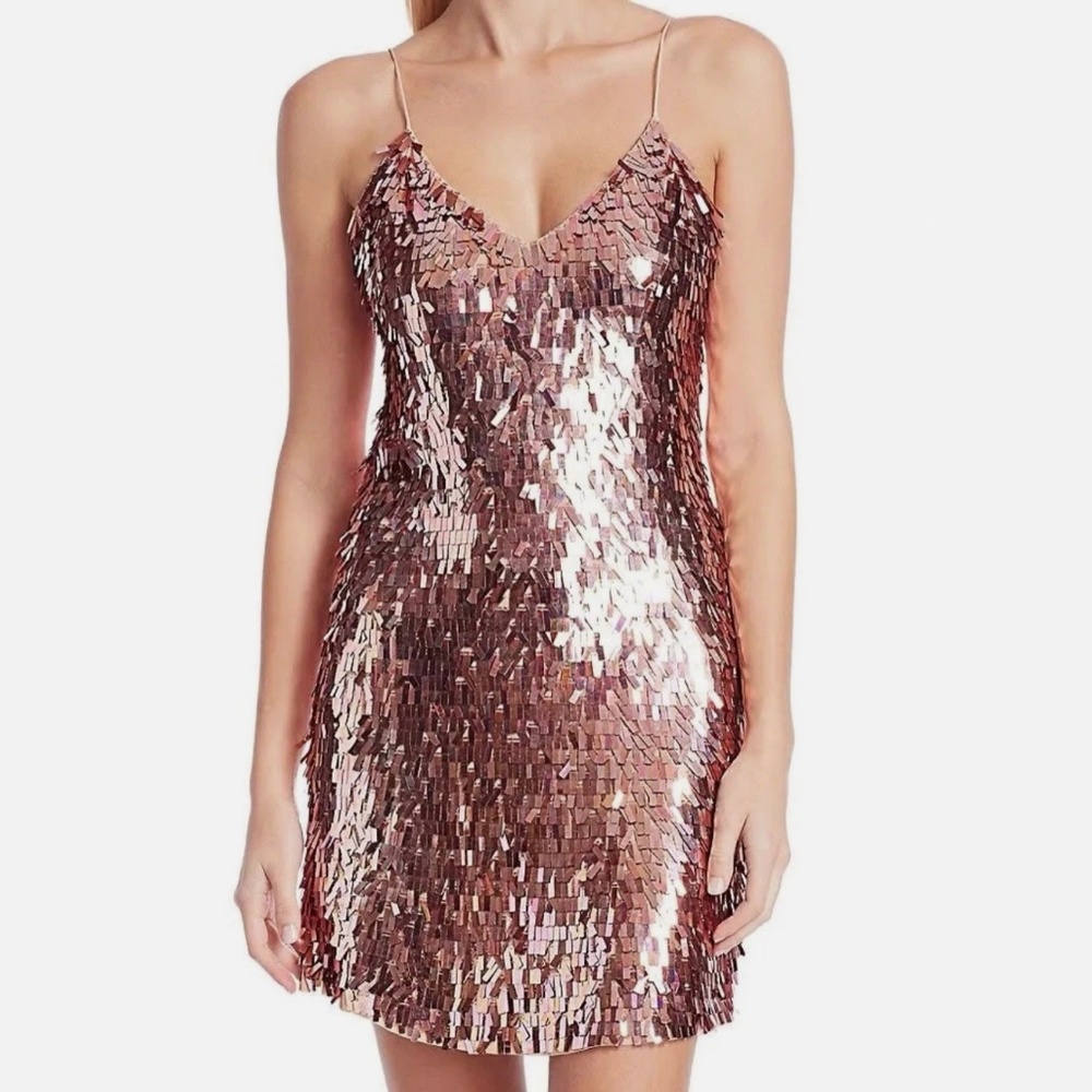 New Alice + Olivia Sequin Embellished Mini Dress in Iridescent Pink Size L